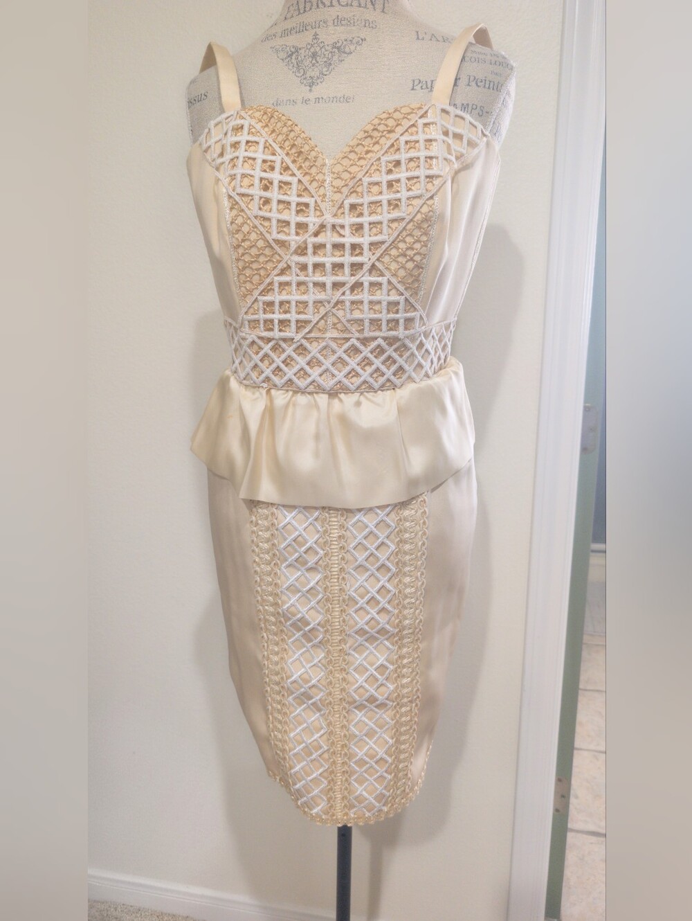 Cream Lace-Detail Satin Dress - Women's Elegant Sleeveless Dress 3 Piece Set